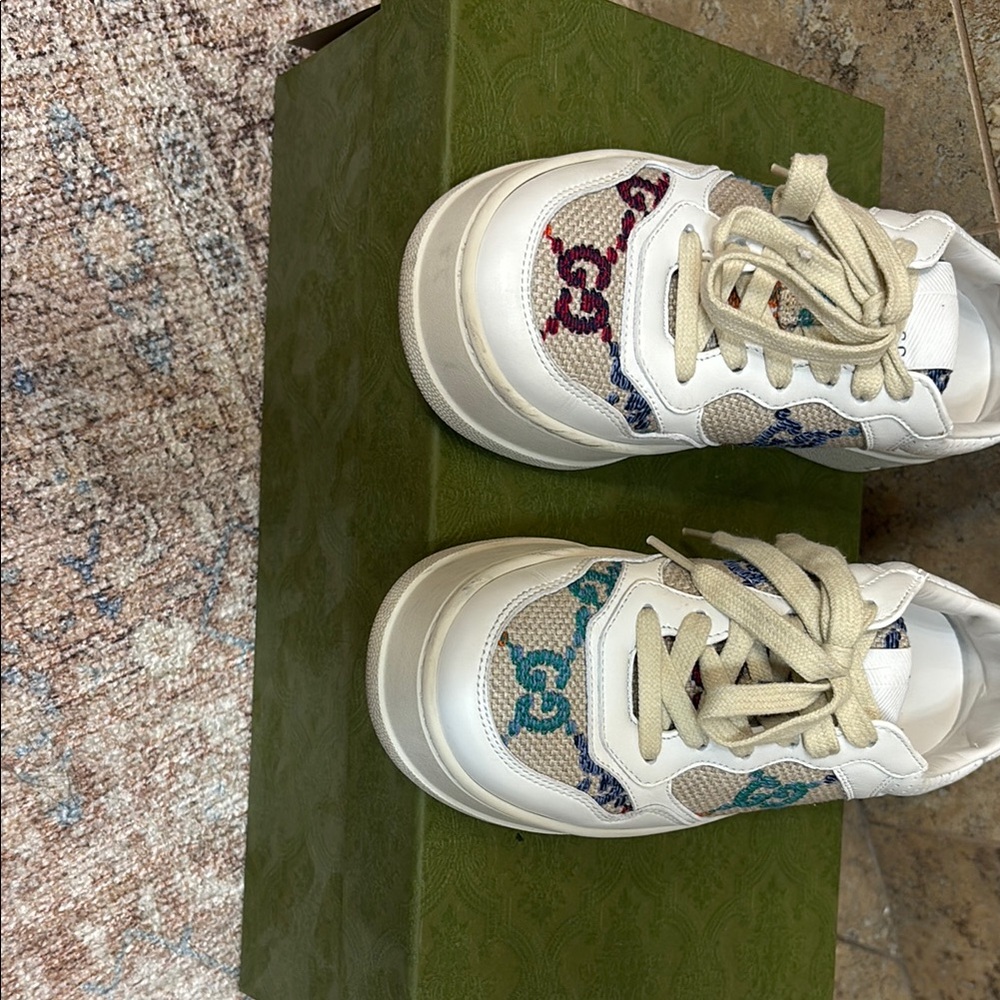 Gucci White and Blue Athletic Chunky Sneakers - Picture 5 of 8